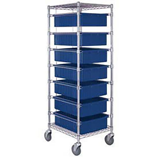269028BL WIRE CART W/7 6"H GRID BLUE CONT