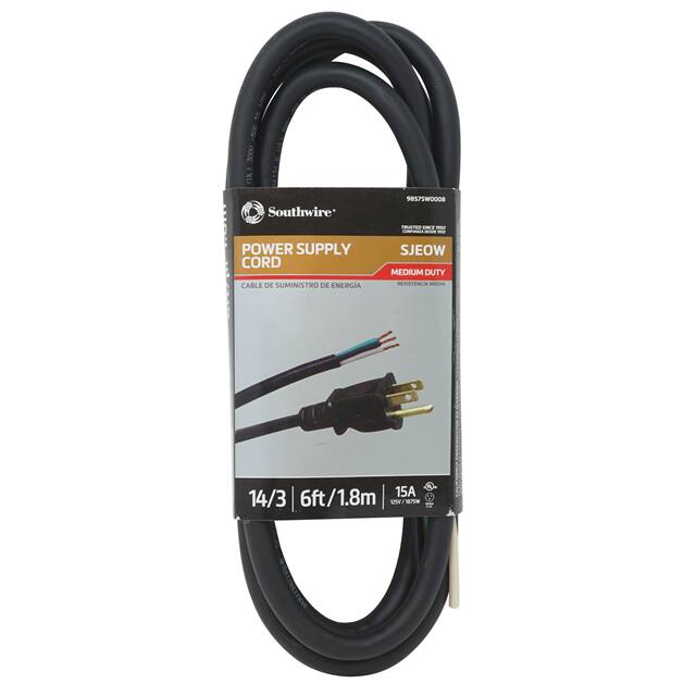 9857SW0008 REPLCORD, 14/3 SJEOW 6' BLACK SW