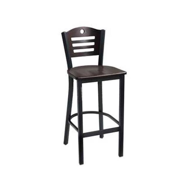 252BH BK MM BAR STOOL W/MAHOGANY 3 SLAT-BACK