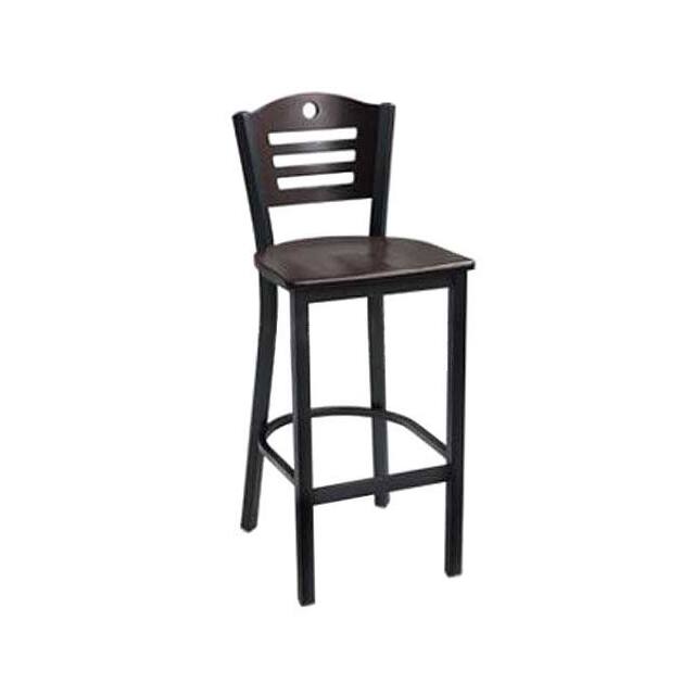 252BH BK N 030 BAR STOOL W/NATURAL 3 SLAT-BACK,