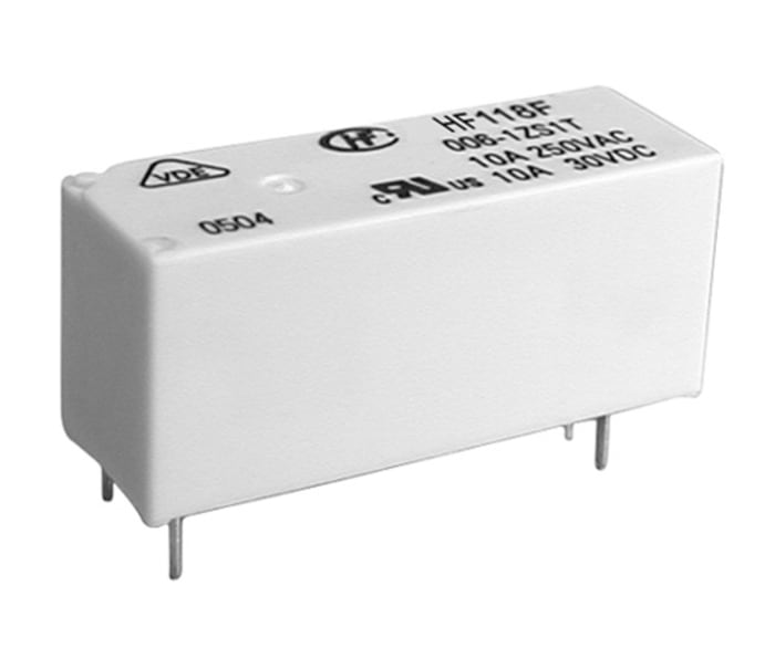 HF118F/005-1HS5T(136) This Hongfa Europe GMBH PCB Power Relay features a 5V dc coil and a 10A switching current. It is designed for PCB mounting.