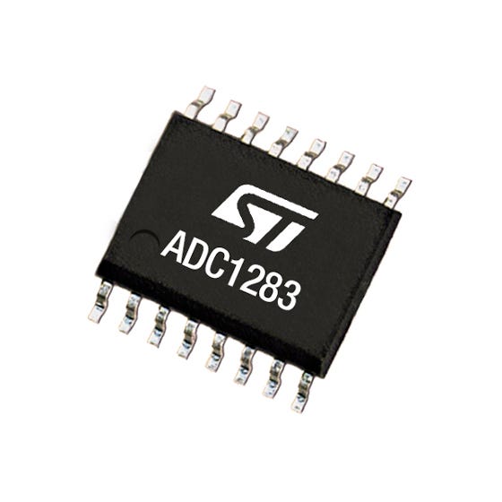 ADC1283IPT The ADC1283IPT is an 8-channel, 12-bit SAR analog-to-digital converter from STMicroelectronics. It features a 200 kSPS sampling rate, SPI interface, and operates from 2.7V to 5.5V.