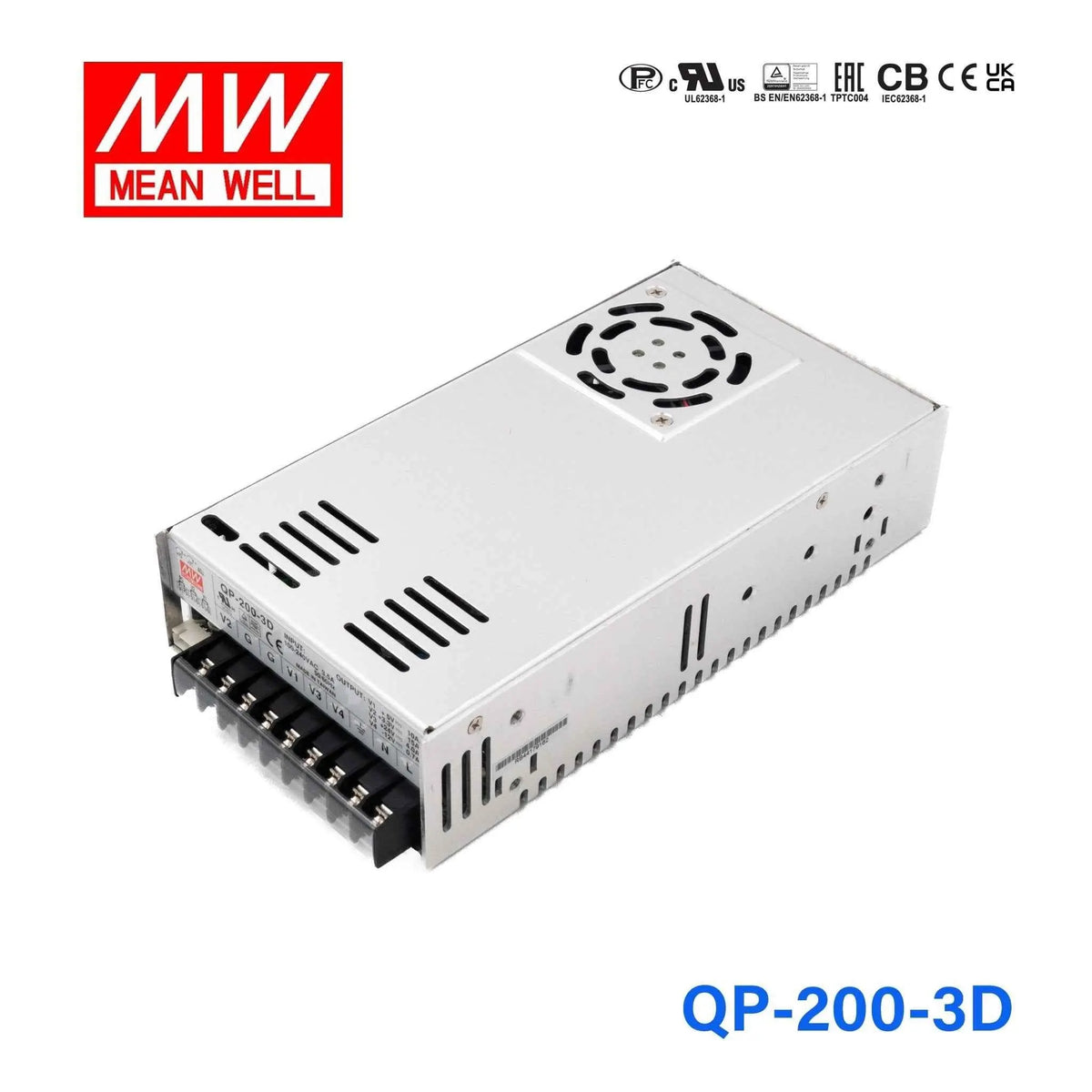 QP-200-3D The Mean Well USA QP-200-3D is an enclosed AC/DC converter with a 204W power rating. It features universal AC input and a 5V output voltage.