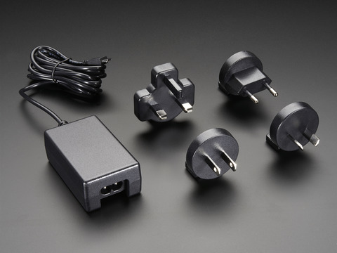 2297 This Adafruit Industries LLC 2297 is a 5V 2A international AC/DC desktop/wall mount power supply. It includes a 6-foot, 20AWG MicroUSB cable and multiple international plug adapters.