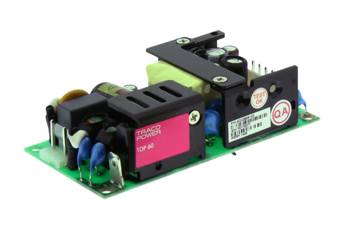 TOP 60115 The Traco Power TOP 60115 is an open frame AC/DC converter providing 15V dc at 4.3A, with a total power of 64W. It features a universal input voltage range.