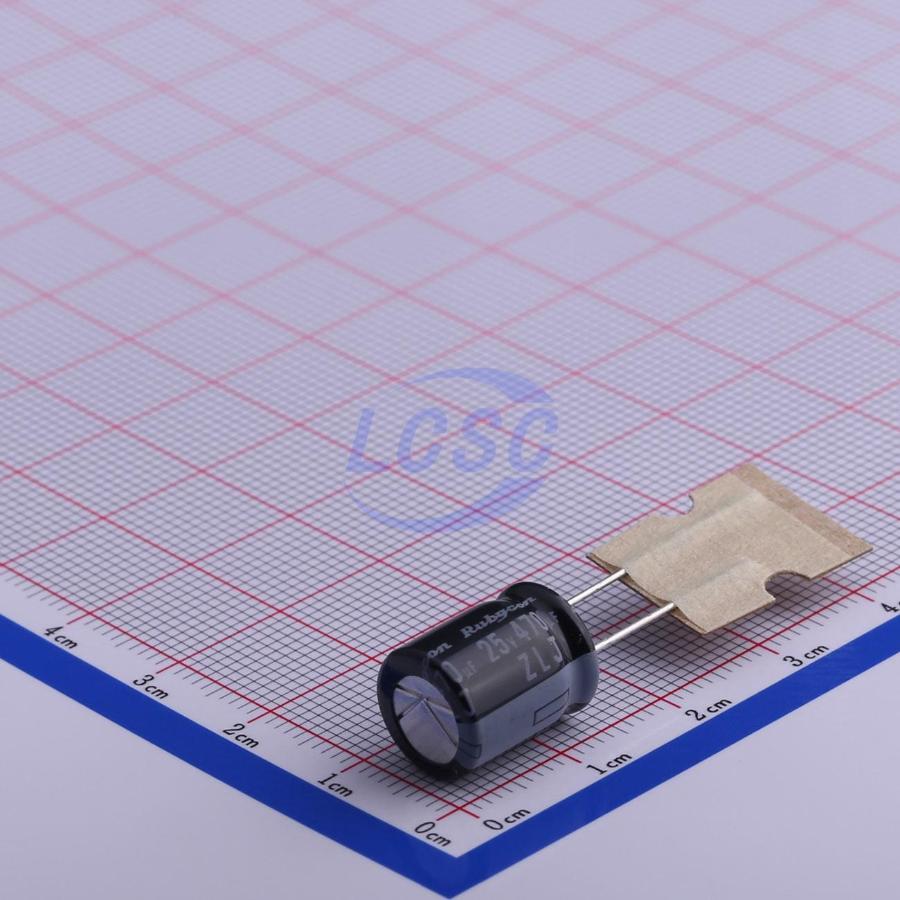 25ZLJ470MT810X12.5 The Rubycon 25ZLJ470MT810X12.5 is an aluminum electrolytic capacitor with a capacitance of 470µF and a voltage rating of 25V. It offers a tolerance of ±20% and operates within a temperature range of -40°C to 105°C.
