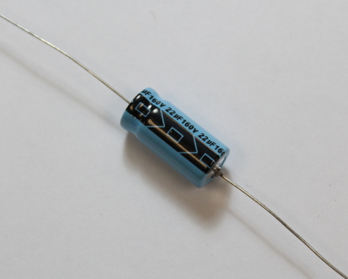XAL160V22 The Xicon XAL160V22 is an axial aluminum electrolytic capacitor offering 22µF capacitance and a 160V voltage rating. It has a tolerance of ±20% and an operating temperature of 85°C.