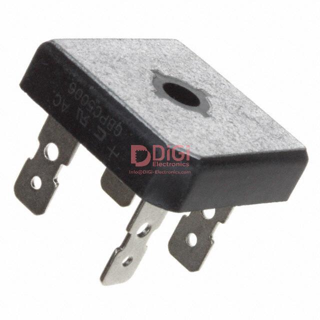 RS207-G The Comchip Technology GBPC50005-G is a single-phase bridge rectifier with a maximum reverse voltage of 50V and an average rectified current of 50A. It features a forward voltage of 1.1V at 25A and operates within a temperature range of -55°C to 150°C.