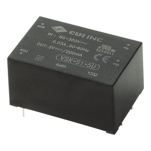 VSK-S1-15U The CUI Inc. VSK-S1-15U is a 1W AC/DC converter providing a 15VDC output from an 85-305 VAC input range. It features through-hole mounting and is designed for commercial applications.