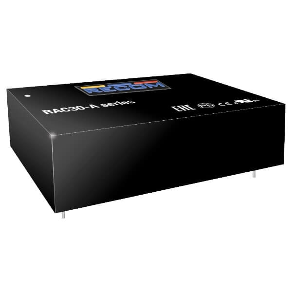 RAC30-05DA-E-ST The Recom Power RAC30-05DA-E-ST is a 30W AC/DC converter with a universal input voltage range and dual +/-5VDC outputs. It features chassis mounting and an operating temperature range of -40°C to 70°C.