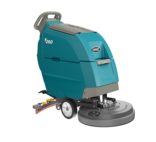 T260 The Tennant T260 is a walk-behind floor scrubber designed for exceptional productivity and easy operation. It features a 20-inch cleaning path and a 40-liter solution tank.