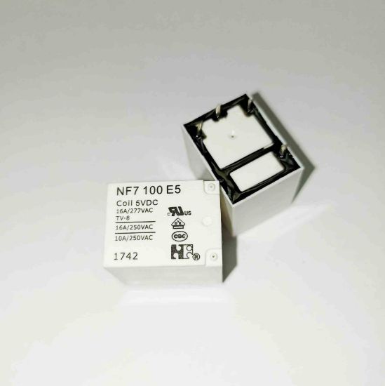 NF7 100 E5 The Hongfa NF7 100 E5 is an electromechanical relay featuring a 5V coil voltage and a 16A contact rating with a 1NO configuration.