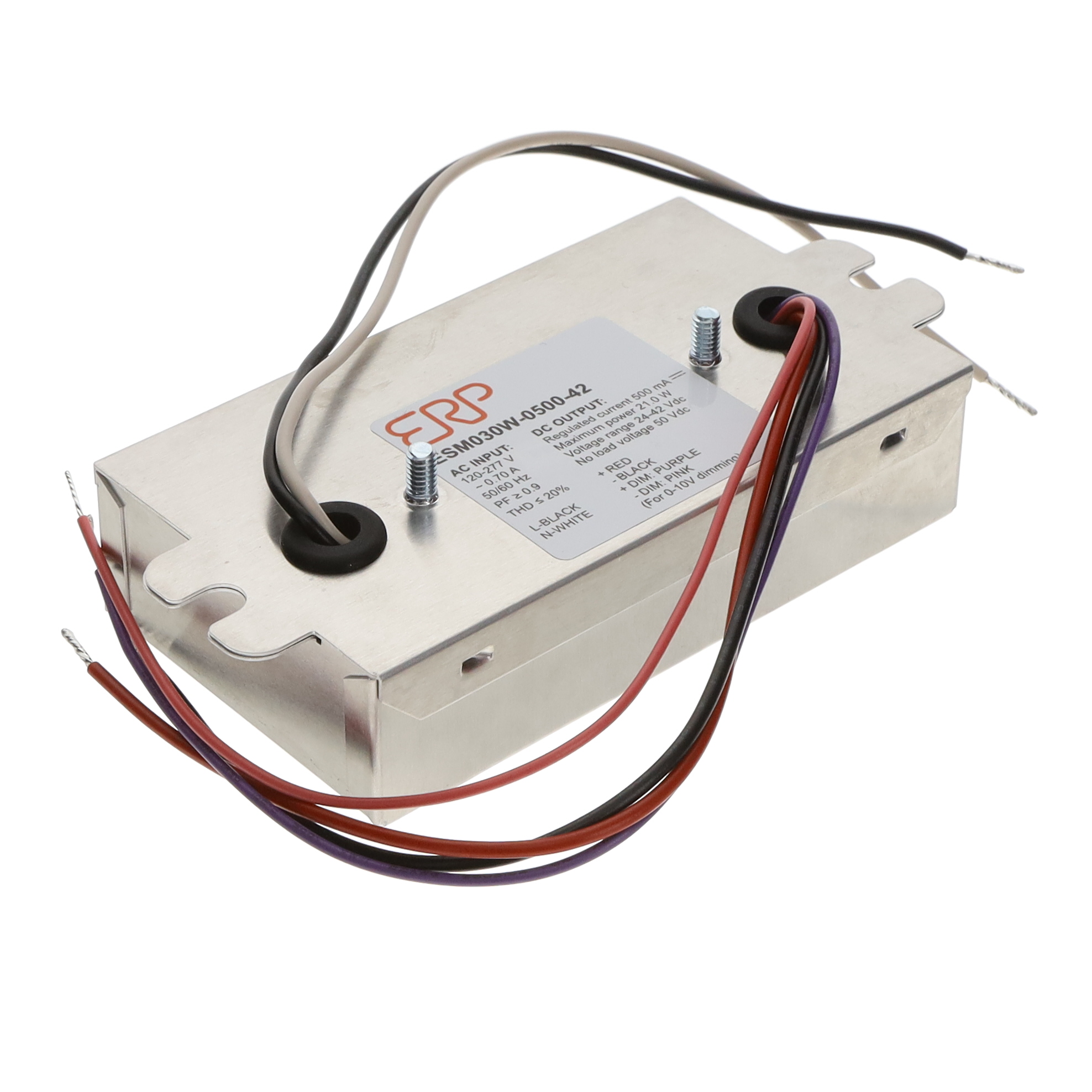ESM030W-0500-42 Constant current LED driver with 500mA output, 120VAC input, 21W output, dimmable via ELV and Triac.
