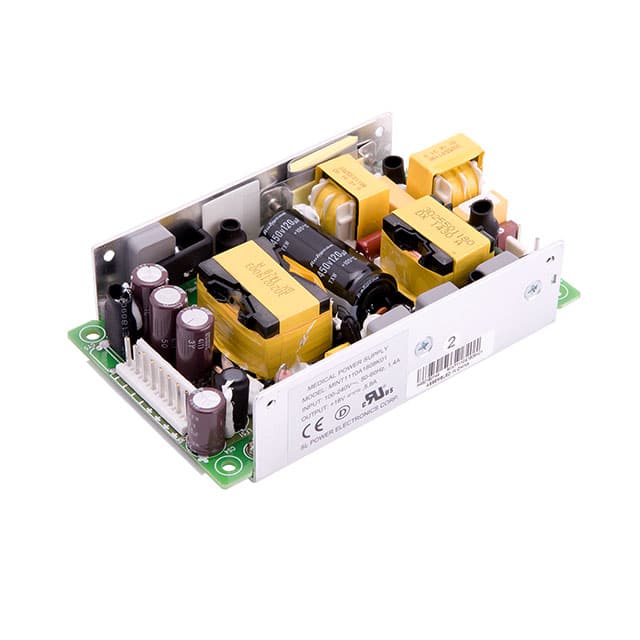 MINT1110A1508K01 The SL Power Electronics MINT1110A1508K01 is an open frame AC-DC converter delivering 110W of power with a 15V output. It features a universal input voltage range.