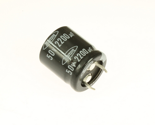 CEAWF1H222M10 The MARCON CEAWF1H222M10 is a 2200µF, 50VDC aluminum electrolytic capacitor with snap-in leads. It operates at temperatures up to 85°C.