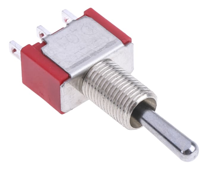 734-7123 This RS PRO toggle switch offers a versatile On-Off-On functionality with an SPDT contact configuration. It is designed for panel mounting and features solder terminals.