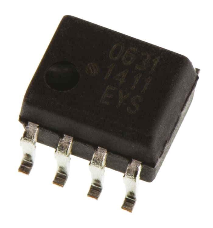 HCPL-0631-000E The Broadcom HCPL-0631-000E is a 2-channel DC input optocoupler in an 8-pin SOIC surface mount package. It features a maximum forward voltage of 1.75V and an isolation voltage of 3.75kVrms.