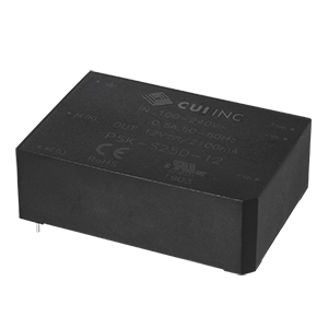 PSK-S25D-12 The CUI Inc. PSK-S25D-12 is a 25W AC/DC converter with a 12VDC output and 2.1A current rating. It features a wide input voltage range and a through-hole, board-mount package.