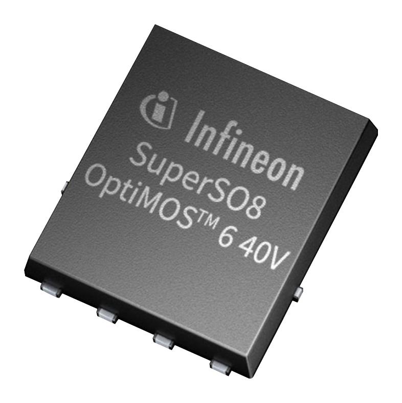 BSC007N04LS6ATMA1 N-Channel MOSFET by Infineon Technologies, rated for 40V drain-source voltage and 381A continuous drain current. Low on-resistance of 0.7mΩ in a surface mount PG-TDSON-8 package.