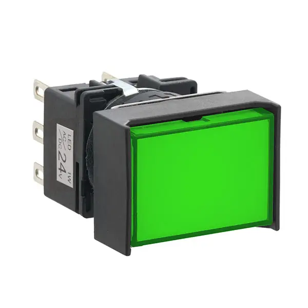 LB3L-A1T64G The Idec LB3L-A1T64G is a rectangular illuminated pushbutton switch designed for space-saving applications. It features a 16mm mounting hole and green illumination.