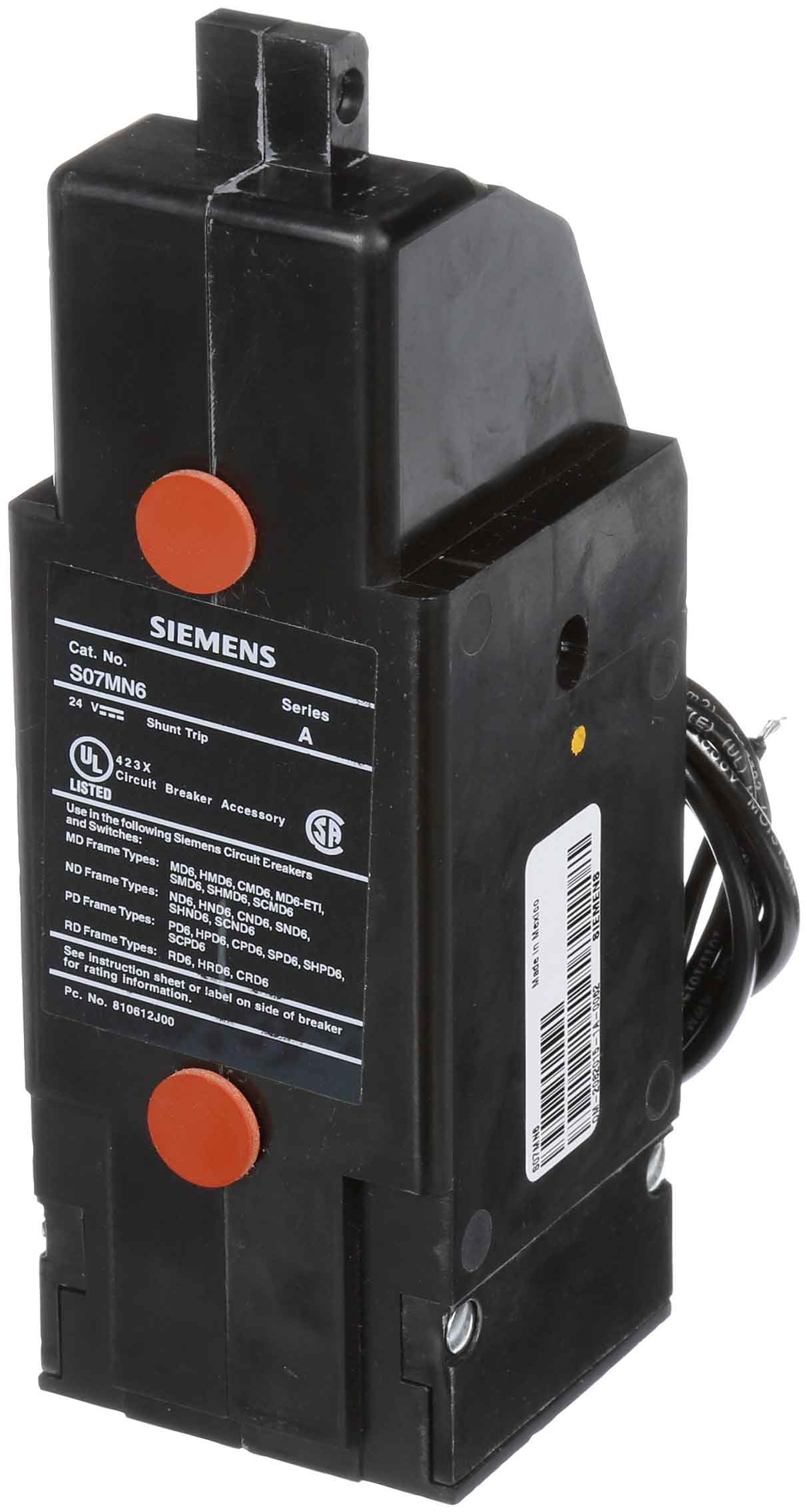 S07MN6 The Siemens S07MN6 is a shunt trip accessory for Sentron molded case circuit breakers. It operates at 24 VDC.
