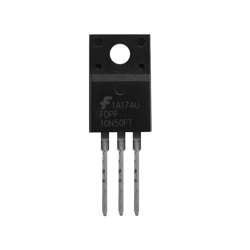 FDPF10N50FT N-Channel MOSFET with 500V drain-source voltage, 9A drain current, and 42W power dissipation. Housed in a TO-220F full-pack through-hole package.