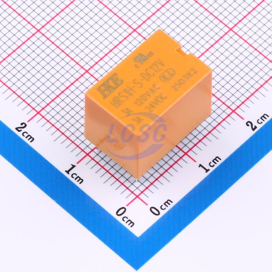 HRS1H-S DC12V The HKE HRS1H-S DC12V is a signal relay featuring SPDT contacts and a 3A current rating. It operates with a 12VDC coil voltage and is designed for through-hole mounting.