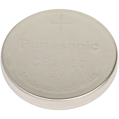 CR2450 CR2450 is a 3V lithium manganese dioxide coin battery with 610mAh nominal capacity, 24.5mm diameter, and operating temperature range of -30 to +70°C.