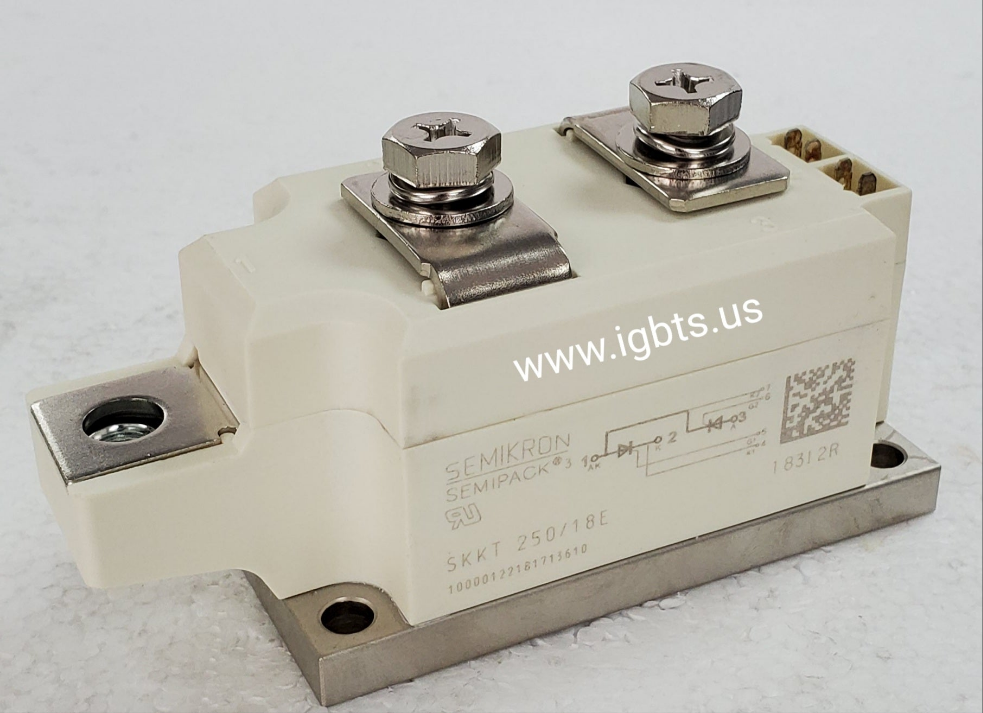 SKKT250/18E The SKKT250/18E is a thyristor module from SEMIKRON. It is RoHS3 Compliant, REACH Unaffected, and has an MSL of Level 1.