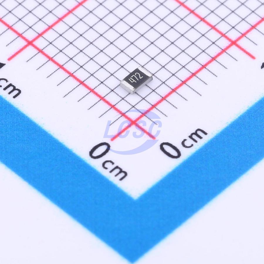 0805W8J0472T5E The Uniroyal Electronics 0805W8J0472T5E is a surface mount chip resistor with a resistance of 4.7 kOhm and a tolerance of ±5%. It has a power rating of 1/8W.