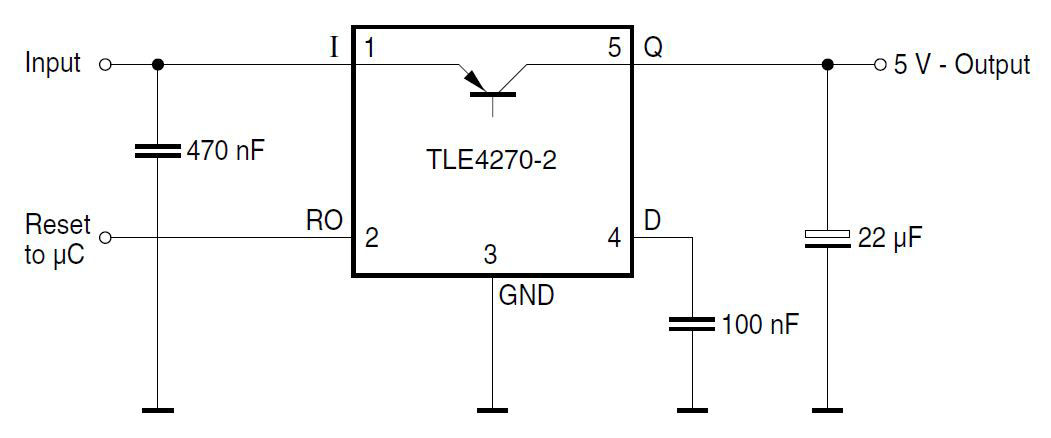 TLE4270-2D The Infineon TLE4270-2D is a 5V low drop fixed voltage regulator designed for automotive applications. It offers a 650mA output current capability and ±2% output voltage tolerance.