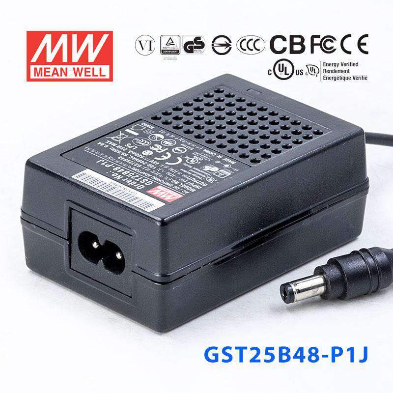 GST25B48-P1J The Mean Well GST25B48-P1J is a 25W AC DC desktop power supply offering a 48V output. It features Level VI efficiency and an IEC 320-C8 input connector.