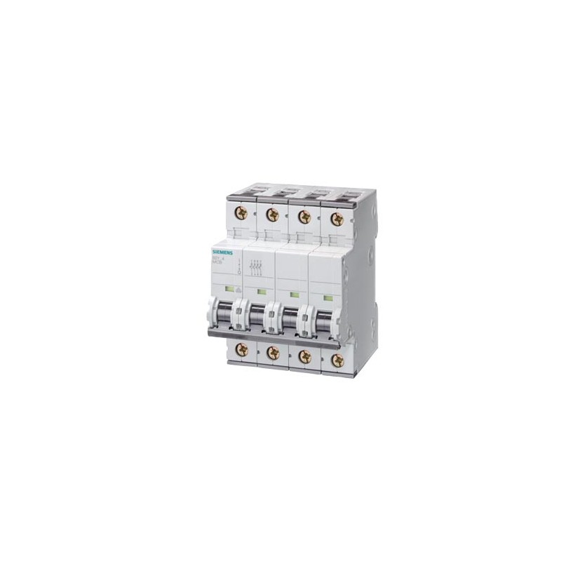 5SY4603-5 The Siemens 5SY4603-5 is a 4-pole miniature circuit breaker with a 3+N configuration. It offers a 400V voltage rating and a 3A current rating.
