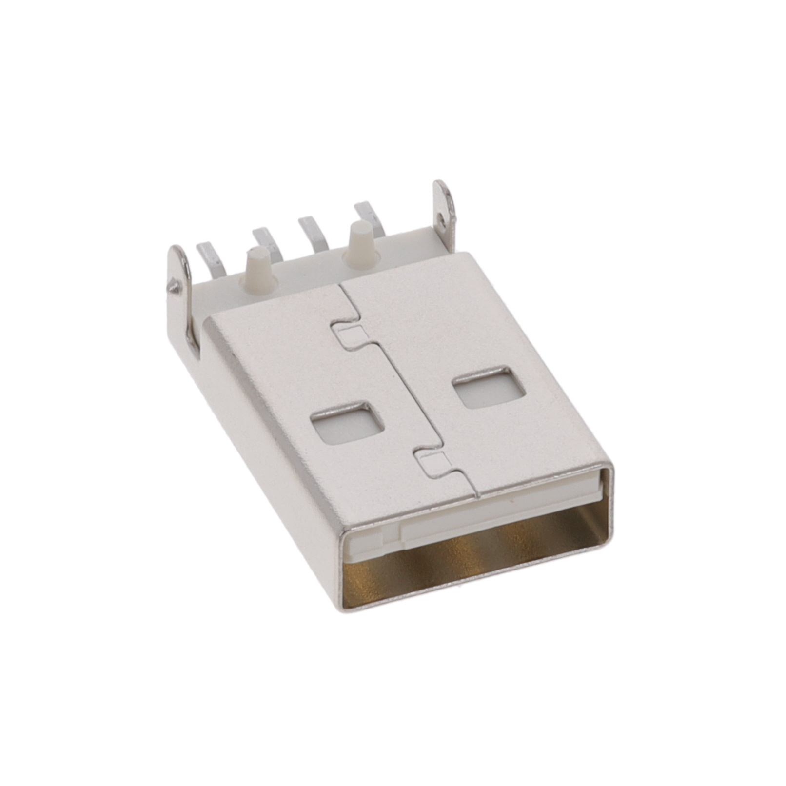 KUSBX-SMT2AP1S-W30 USB-A (USB TYPE-A) plug connector with 4 contacts, surface mount right angle termination, shielded. Rated for 1A and 30VAC.