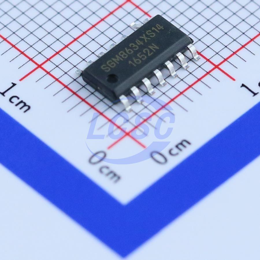 SGM8634XS14/TR The SGM8634XS14/TR is a quad, low voltage, low noise operational amplifier from SG Micro Corp. It features a 6MHz gain-bandwidth product and 3.7V/μs slew rate.
