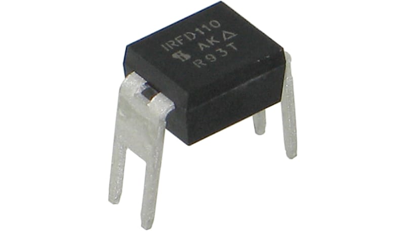 IRFD110 N-Channel MOSFET, 100V drain-source voltage, 1A continuous drain current, 540mΩ on-resistance. Through-hole 4-DIP package.