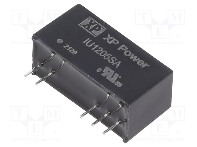 IU1205SA XP Power IU1205SA is a 2W isolated DC-DC converter with 9-18V input, 5V output at 400mA, in an 8-SIP through-hole package.