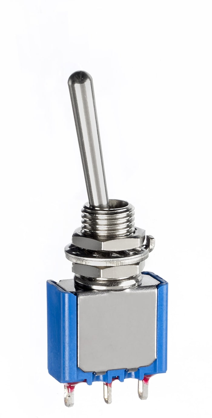 5639AB The APEM Inc. 5639AB is a single-pole, double-throw (SPDT) toggle switch designed for panel mounting. It features an On-Off-On function and solder lug termination.