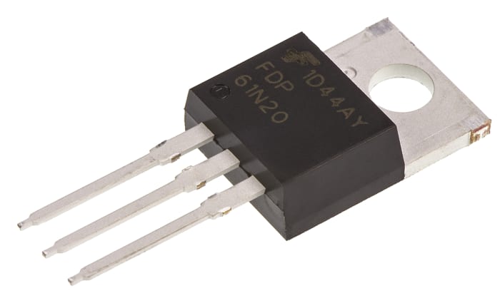 FDP61N20 N-Channel MOSFET with 200V drain-source voltage and 61A drain current. Features low 41mOhm on-resistance in a TO-220-3 through-hole package.