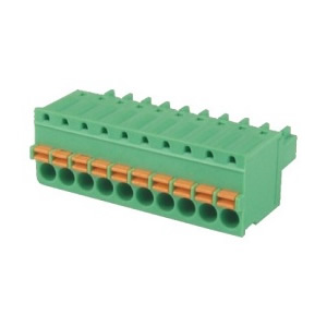 OSTHW123050 Terminal block plug, 12 positions, 3.81mm pitch, spring clamp termination, free hanging. Rated 8A, 300V, accommodates 16-28 AWG wire.
