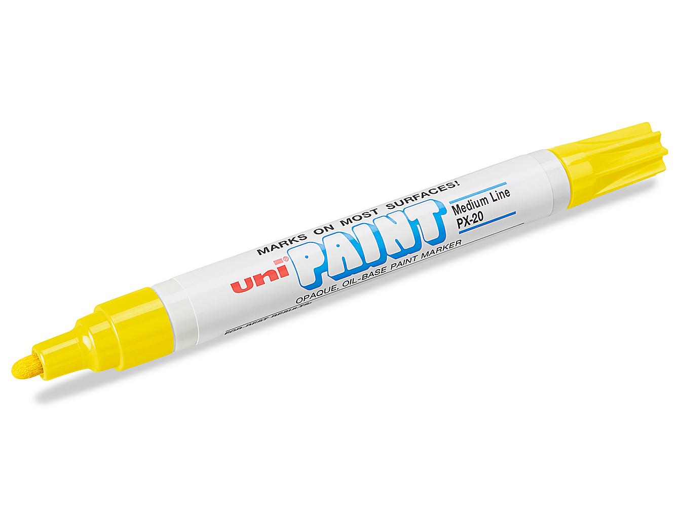 S-19423Y The ULINE S-19423Y is a yellow Uni® paint marker with a medium tip. It features fast-drying, vivid marks suitable for indoor use.