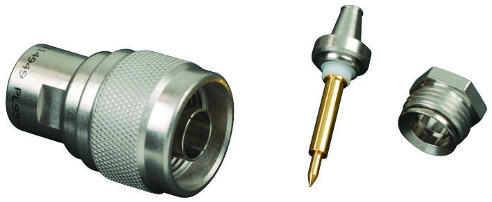 PL95-5 The PL95-5 is a Cinch N Type plug connector with a male pin, designed for 50 Ohm RF systems up to 500 MHz. It features a free-hanging in-line mount with threaded coupling and solder termination.
