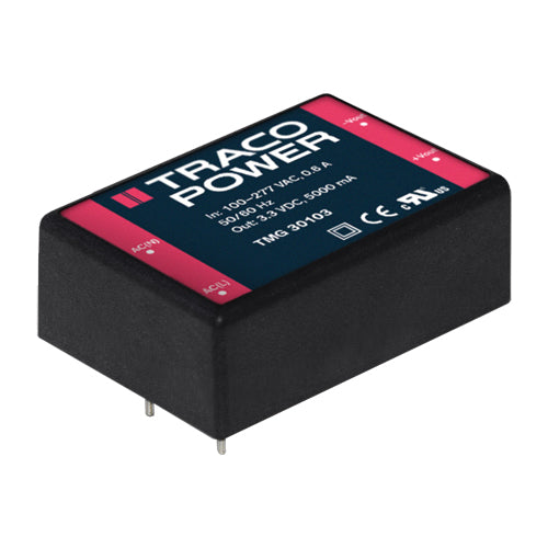 TMG 30112 The Traco Power TMG 30112 is an enclosed AC/DC power supply offering a 12Vdc output at 2.5A, delivering up to 30W. It features a universal AC input range.
