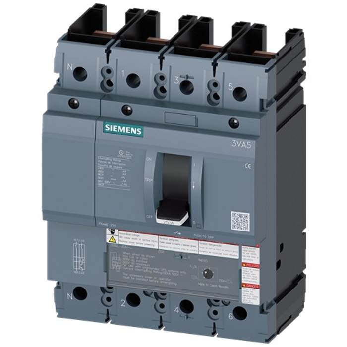 3VA5217-7ED41-2AA0 The Siemens SENTRON 3VA5217-7ED41-2AA0 is a 4-pole molded case circuit breaker rated for 175A with a 10kA breaking capacity. It features a fixed mounting type and is designed for robust electrical protection.
