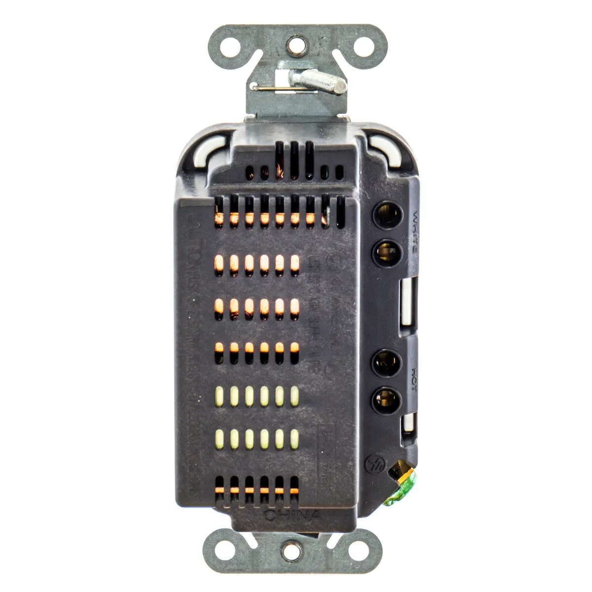 USB4W The Hubbell USB4W is a white, tamper-resistant duplex receptacle offering four USB Type 2.0 ports with a 5 Amp, 5 Volt DC output. It provides both standard AC power and simultaneous charging for multiple portable electronics.