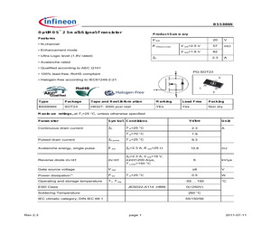BSS806NH6327 Infineon BSS806NH6327 is an N-Channel Enhancement Mode MOSFET with a maximum drain-source voltage of 20 V and a maximum continuous drain current of 2.3 A. It features a typical RDS-on of 45 mOhm at 4.5 V gate drive.