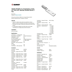 YAV2CL2TC14FX The Burndy YAV2CL2TC14FX is a copper compression lug designed for wire termination. It features a standard barrel and tin plating.