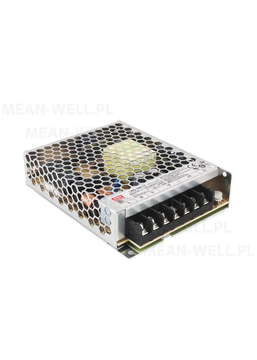 LRS-100-12 The Mean Well USA LRS-100-12 is a 102W AC/DC converter. It features an 8.5A output current and operates within a -30°C to 70°C temperature range.