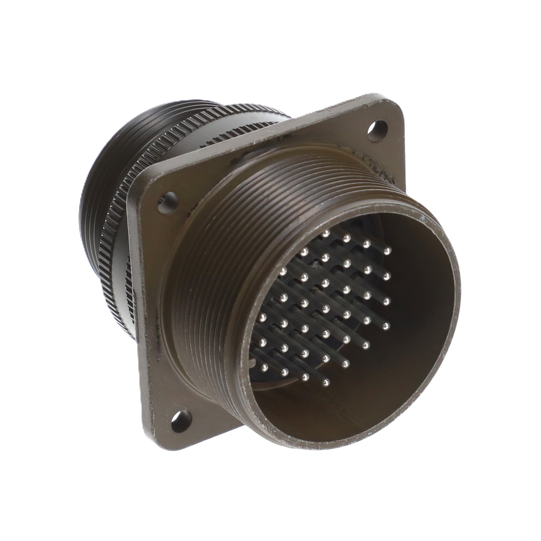 MS3470W898P 3-position circular connector receptacle with male pins, panel mount, crimp termination, and gold contacts. Rated for 7.5A current with operating temperature range -55°C to 175°C.
