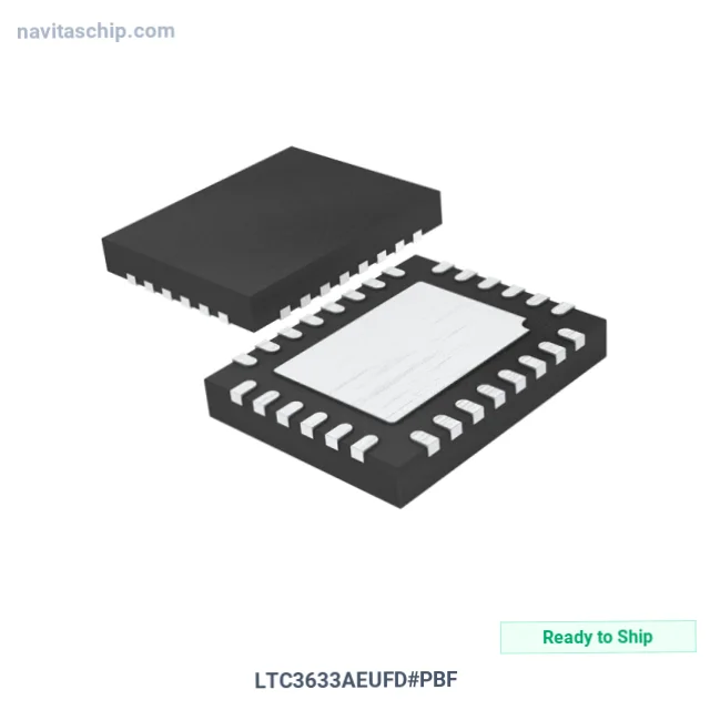 LTC3633AEUFD#PBF The LTC3633AEUFD#PBF is a dual-output, synchronous step-down DC-DC switching regulator from Analog Devices Inc. It features an adjustable output voltage and a maximum output current of 3A.